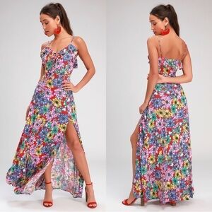 Lulu’s Dynah Red Floral Print Sleeveless Maxi Dress Size L